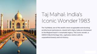 "Taj Mahal: India's Iconic Wonder | History, Architecture, & Legacy | UNESCO World Heritage 1983"