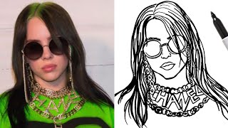 How To Draw BILLIE EILISH With Hair Down ~ W/ Guidelines EASY!