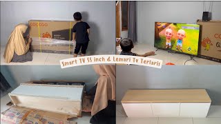 Unboxing Smart TV Coocaa 55 Inch & Meja TV Lowboard 3 Laci Paling Recommended