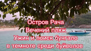 Остров Рача Тайланд, вечерний пляж без толп туристов, ужин, дорога к бунгало среди буйволов