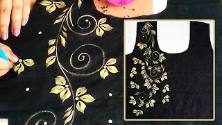 Free Hand Painted Black Kurti Border / Bel Design | Designer Kurti | Fabric Painting