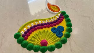 Amazing diya 🪔 rangoli for diwali/ diwali rangoli designs/ easy diya rangoli design