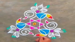 5x3 dots simple rangoli designs|daily rangoli|small muggulu|beginners rangoli|easy kolam