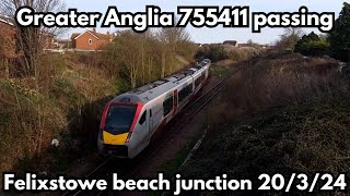 Greater Anglia 755411 passing Felixstowe Beach Junction 20/3/24