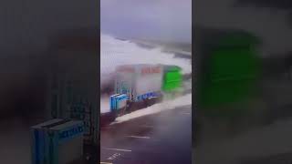 Storm Pierrick moves Containers - Westward Ho! Devon #storm#devon#flood