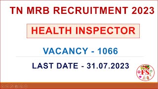 TN MRB HEALTH INSPECTOR GRADE-II NOTIFICATION  | APPLY ONLINE | TN MRB | FOOD SCIENCE