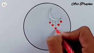 Circle Drawings - Beautiful Heart Drawings - Moonlight Red Heart Drawings