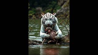 white tiger attacked on weak monkey😢😭 | tiger vs monkey |  animals wild life.#shorts #animals