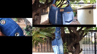 Look what have I done with old Jeans, a brand new fancy crescent denim handbag