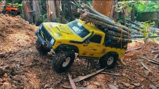 Pickup truck carrying full load of goods through extreme ravine, rc car mudding 4xwd #12