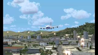 FSX b747-800 British Airways Landing in Hong Kong VHHX (Kai Tak) RNW 13