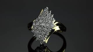 Item 63069 - Round Diamond Diagonal Wave Cluster Ring 1/10 TCW In Solid 10k Yellow Gold