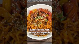 Spicy Buldak Noodles With Sausage And Veggies!  | 불닭 소시지 야채 볶음면🔥✨#shorts