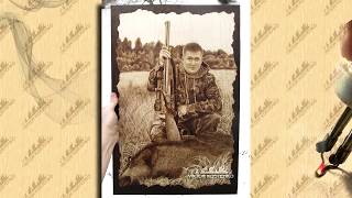 Пирография на заказ, охотничий портрет А2/Pyrography hunting portrait