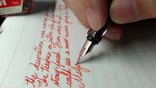 Lamy Safari (Vista) M nib. Pelikan 4001 Brilliant Red. Cursive Writing fountain pen. BG music.