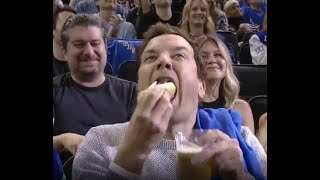 Jimmy Fallon DEMOLISHES beer-soaked hot dog at Lightning-Rangers NHL Playoffs Game on MSG Jumbotron