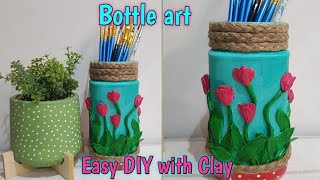 Glass Jar Decoration with Air Dry Clay | Recycle Coffee jars | Simple Clay Art |