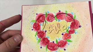 Heart Wreath Double Eclipse Watercolor Card