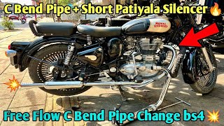 C Bend Pipe + Short Patiyala Silencer 🔥 || Free Flow C Bend Pipe Change BS4💥 || Pataka Silencer Bs4🔥