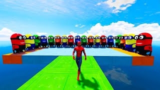 GTA 5 Epic Ragdolls: Spiderman & Colorful Spiderman Jumps and Fails | Euphoria Physics Funny Moments