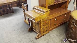 Antique Victorian Burr Walnut & Inlaid Pop Up Davenport Desk