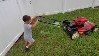 Mike mowing the lawn 2020