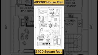 40'X60' House Plan | 40*60 home Plan | 40 x 60 House Map with 2bhk Parking Stand #shorts