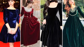 Simple Velvet Frocks Ideas/Velvet Frock Design For Winter/Long & Short Frocks Designing Ideas ||