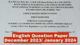 Degree 1sem English Question Paper January 2024 || Degree English Exam UG 1st Semester Exams 2024