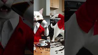 "The White Cute Cat Drinks Lots of Coffee ☕🐱" #catstory #cat #cute