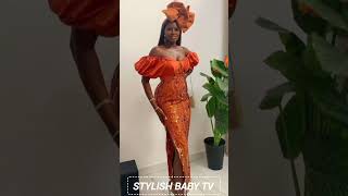 Orange Colour Lace Design For Ladies #asoebigirls #lacegown #owanbestyles