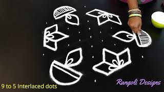 easy deepam rangoli designs with 9 dots || daily kolam designs for aparment || pretty muggulu design