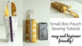 Small Box Zip Pouch Tutorial with Strap - Beginner Sewing