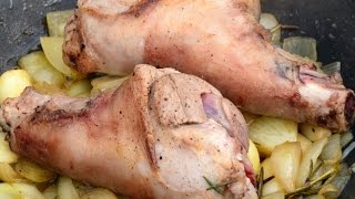 Lamb shanks slow braised with suet dumplings