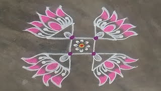 4 dots simple rangoli|small muggulu|easy rangoli|apartment rangoli|Friday rangoli