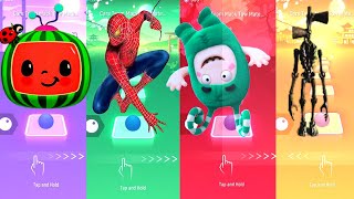 Cocomelon vs Spiderman vs Oddbods vs Siren Head Tiles Hop EDM Rush