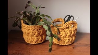 crochet basket with handles / star stitch pattern