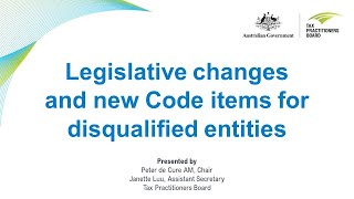 Legislative changes and new Code items for disqualified entities