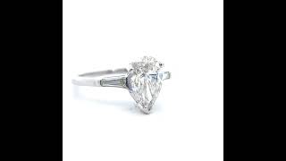 1.70 Carat Diamond Pear & Baguette 3-Stone Winston Style Ring in 14k White Gold w/ IGI REPORT