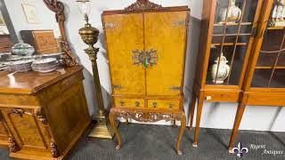 Vintage Burr Walnut Cocktail Cabinet Drinks Dry Bar & Glassware Circa 1930