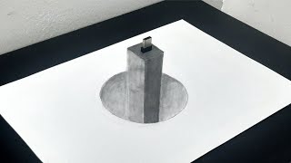 3D Box in Round Hole Trick Art