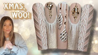 ✨️ Cateye Bauble Christmas Nail Art | Easy Xmas Nails | Candy Cane Sweater Cable Knit Icicle Bling