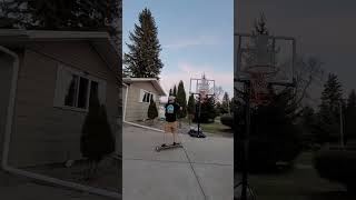 Epic fail dunk? Skateboard basketball layup shot