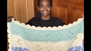 Crochet Eyelet Striped Baby Blanket "Show & Tell" with Jonah's Hands