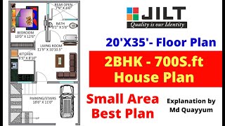 Best Suitable for Small Area Floor plan - 20' X 35' - 700Sq.Ft - 2BHK Floor Plan