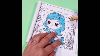 Little Mermaid in Blue!  Cute Coloring Page for Kids #coloringforkids #coloringfun