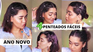 4 PENTEADOS FÁCEIS com trança simples |ESPECIAL Ano Novo - Gabriela Megan