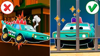 CROCODILE CAR gets hurt escaping from JAIL|Emergency Vehicles for Kids|Car Repair