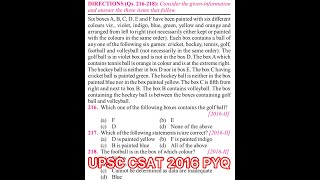 CSAT Reasoning PYQ | Six boxes A, B, C, D, E and F have been painted with six different colours viz.