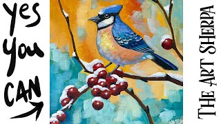 Blue Jay 🌟🎨 How to Draw and Paint tutorial for Beginners Winter Wonder 2024 #Art #painting